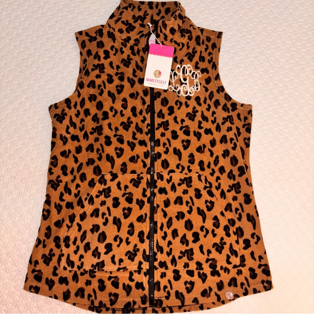 LGB monogrammed animal print fleece vest